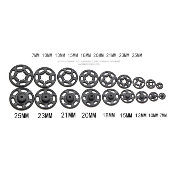 Wholesale Color plastic snap button fastener hand-sewn nylon buckle Invisible buckle 7-25mm black and white transparent