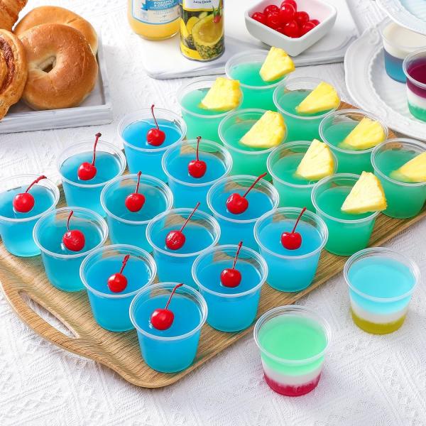 Buy 5.5 oz Portion Cups With Lids, Jello Shot Cups, Small Plastic Containers, Airtight and Stackable Souffle Cups at wholesale prices