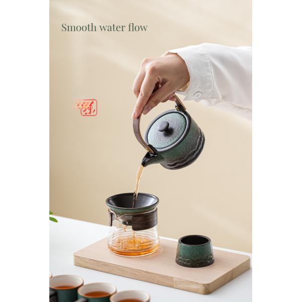 Ceramic Porcelain Coffee Cup Set with Wooden Handle and Gradient Glaze Customized Logo