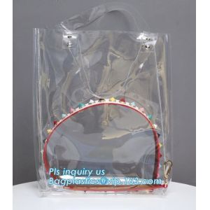 patch handle pe die cut large clear plastic bags with your own logo, pvc tote