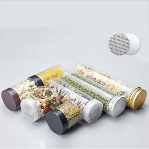55mm Clear Round Plastic Storage Jars With Aluminum Lids Explosion Proof