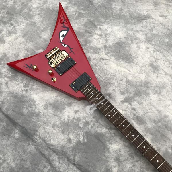 Custom Electric Guitar in Red New Double Shake Printed Bird's Eye Gold Hardware Customizable Logo