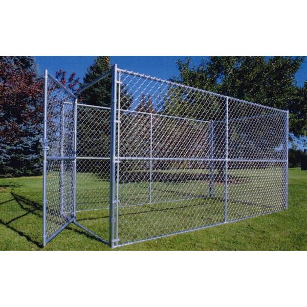 Large dog kennel with vertical and horizontal bracing.