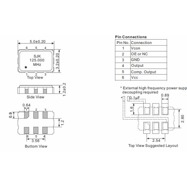 LVPECL-SMD-5032-VCXO-Dimensions