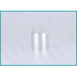Shiny Silver Aluminum Disc Top Cap 24/410 Press Lotion Cap With White Actuator