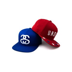 6 Panel Man Flat Brim Snapback Hats Red And Blue With 3D Embroidery Of Wool