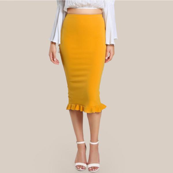 Buy Fashion 2018 Yellow Package Hip Pencil Office Skirts Women at wholesale prices