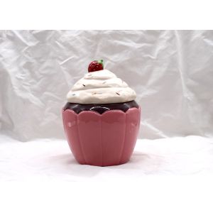 China 3D Ice Cream Pink Ceramic Canisters , Ceramic Cupcake Cookie Jar With Lid Size Custom on sale
