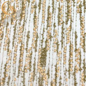 Nylon Material Gold 3D Flower Lace Fabric 135Cm Width