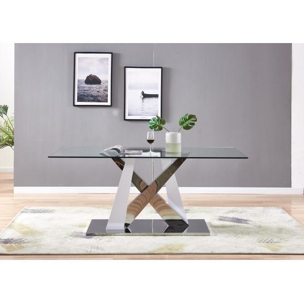 Buy High End Electroplating Temperd Glass 150cm Stainless Steel Leg Dining Table at wholesale prices