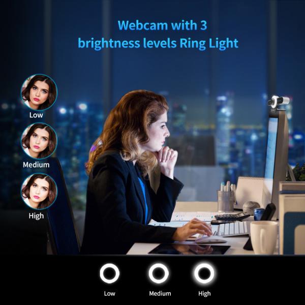 HD USB Streaming Webcam with Ring Light for PC