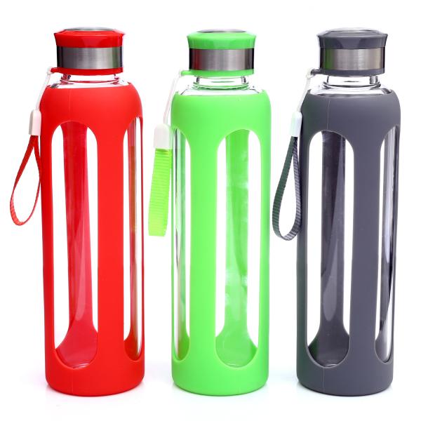 Buy 500ml Colorful Drinking Glass Sports Water Bottle With Silicone Sleeve at wholesale prices