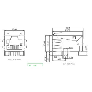 08B1-1X1T-06-F 100 Base-T 1x1 Port RJ45 Magnetic Jack Tab Up Without Led