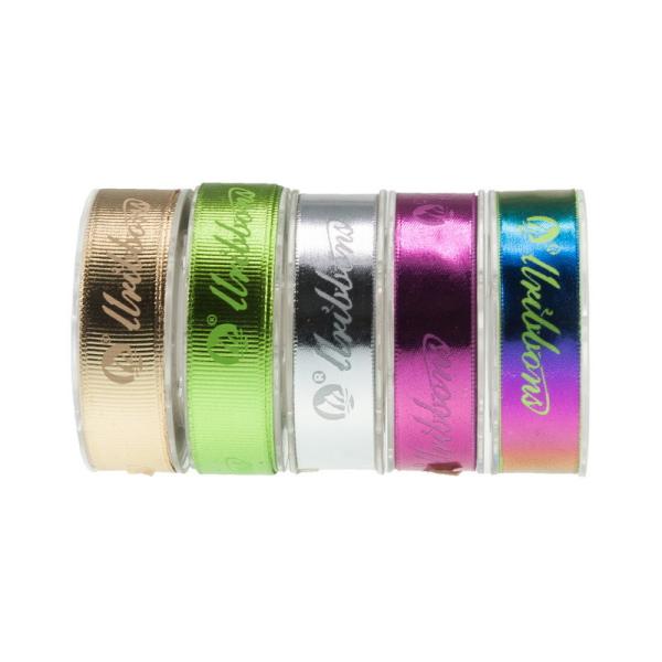 Polyester Printed Grosgrain Ribbon Full Version Foil Rainbow Gold For Flower