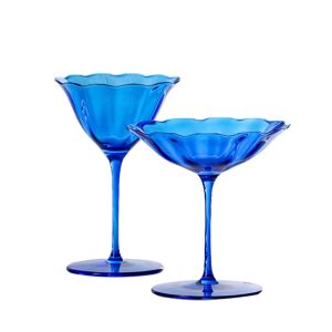 230ml Sapphire Blue Crystal Wine Glasses (Set of 7) Lead-Free Retro Goblets for