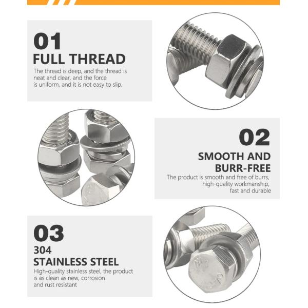 Fully Threaded Hex Head Bolt and Nut Set for 316 M6 70mm Aluminum Fasteners Grade 8.8