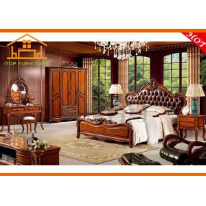 China Italy Style top grain leather antique Brand New Royal Luxury King Size Bed With Wood Bedroom Furniture set on sale