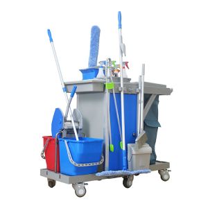 Blue Locking Cabinet 150KG High Capacity Janitor Cart