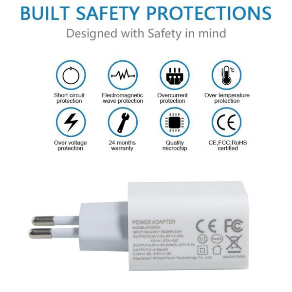 EU 2P PD Charger with USB-C and usb-A 20W