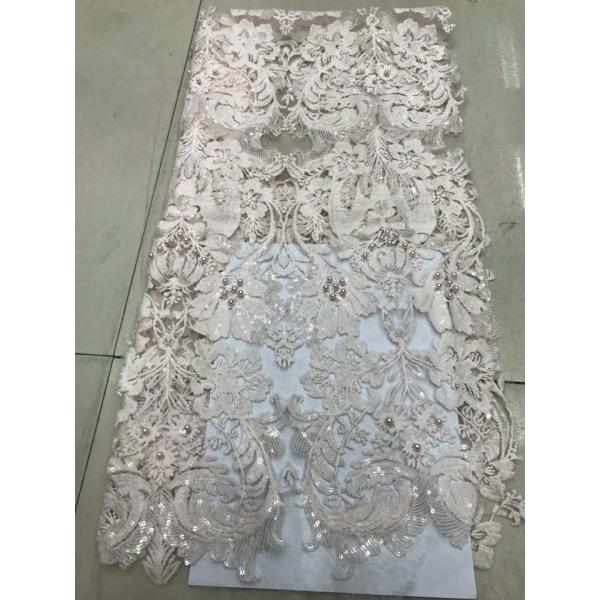 Shiny Sequin Embroidered Floral Beaded Bridal Lace Fabric Light And Transparent Texture