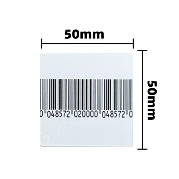 White EAS 8.2MHz Security RF Soft Label 50 X 50mm Coated Paper With Bar Code