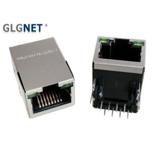 1 X 1 Brass Shielded RJ45 Connector Tab Up With LED 30u " AU Plating Interface