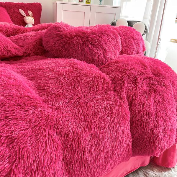 Color Solid Pattern Type Luxury Shaggy Warm Mink Velvet Crystal Bedding Set for Winter