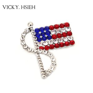 VICKY.HSIEH Rhodium Tone Rhinestone Pave USA Flag Brooches
