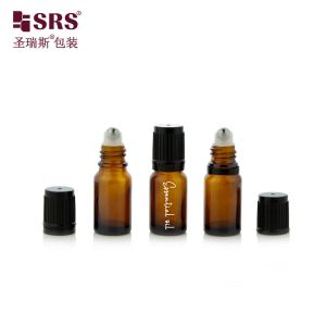 Quality 10ml Mini Empty Round Amber Glass Bottle With Steel Ball Child Proof Cap For Essential Oil for sale
