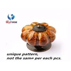Colorful Pumpken Shape Ceramic Cupboard Door Knobs Porcelain Antique Bronze