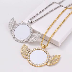 China Jewelry Experience Pendant Necklace Sublimation Blank Rhinestones Wing Necklace on sale