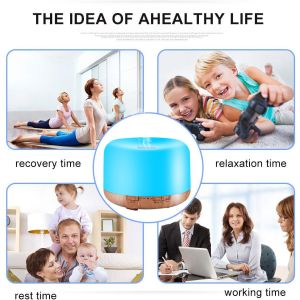 500ML Ultrasonic Mist Humidifiers 7 Color LED Lights Wood Grain Aromatherapy