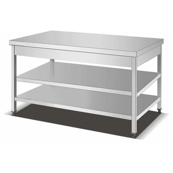 Restaurant Stainless Steel Working Table Assembly Fencing Three Deck Worktable With Backrest Commercial Storage Rack