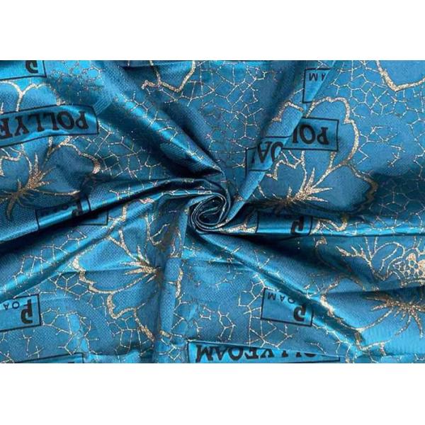 Buy 240cm Polyester Warp Knitted Fabric Blue Waterproof Gold Powder Printed at wholesale prices