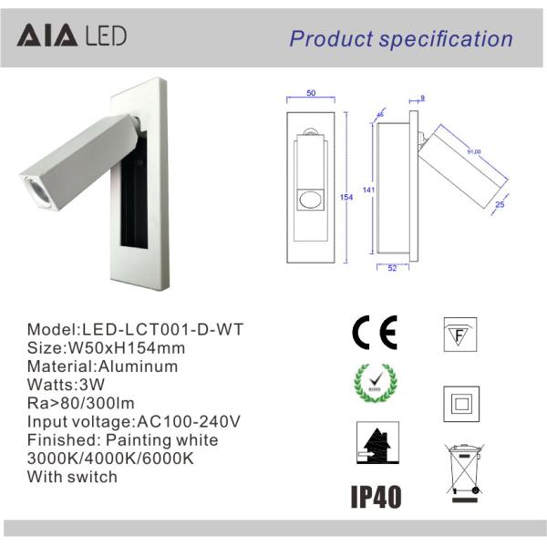 Contemporary interior IP20 hotel led reading wall lamp adjustable led bed wall lights led headboard wall light