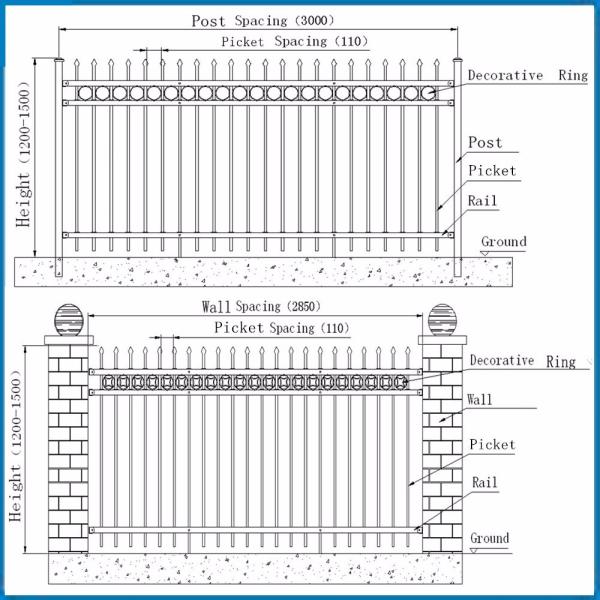 Powder Coated Galvanized Steel Tubular Ornamental Spear Top black outdoor model metal fence,Galvanized Garrison fencing
