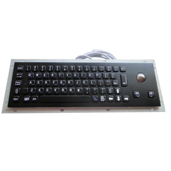 Electroplated Black Rugged Vandalproof IP65 Compact Panelmount Stainless Steel Keyboard With Trackball