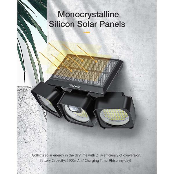 218LED 3 Heads 650lm Solar Power LED Lamp 1.3W IP64 Waterproof Wall Light