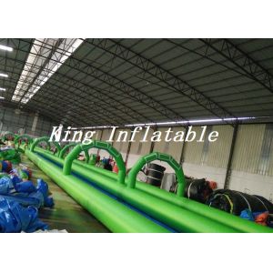 Quality 100m Long Double Lane Inflatable Slip N Slide Green Blue With Logo Printing for sale