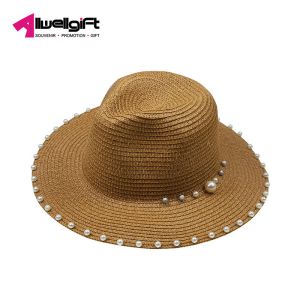 Striped Pearl Beaded Summer Beach Hats For Women Sun Hats