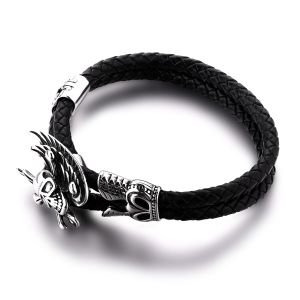 New arrival body jewelry stainless steel leather bracelet northskull bracelet