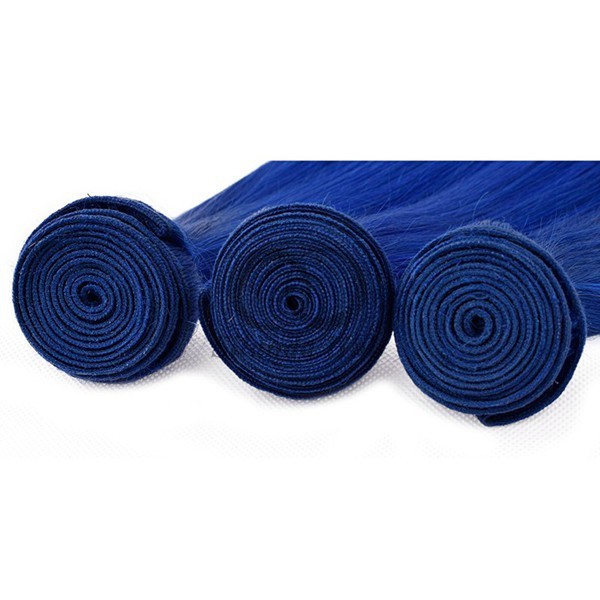 Blue Straight Remy Human Hair Bundles Sew In Weave Bundles Brazilian Bundle Deals