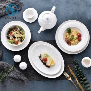 Private Label White Porcelain Dinner Set Unbreakable Handmade Ceramic Dinnerware