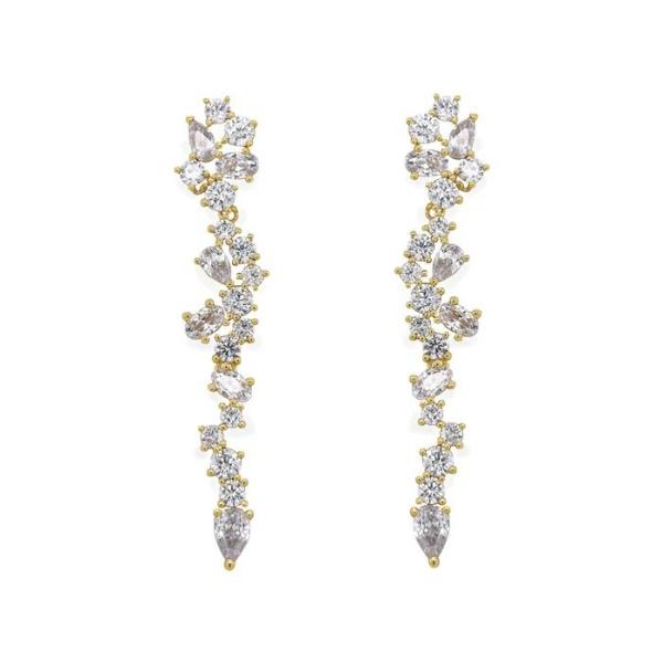 Buy Cluster Drop Bridal Statement Earrings White Cubic Zircon Brass Earrings Customized at wholesale prices