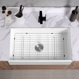Rectangular Farmhouse Kitchen Sink Gloss White Single Bowl Kitchen Sink