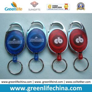 Solid Blue Customized Logo Carabiner Retractable Reel Holder W/Split Ring