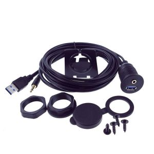 USB 3.0 AUX DC 3.5 Male to Female Waterproof Extension Cable With Flush Mount