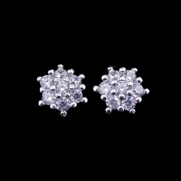 Fashion Jewelry Silver Cubic Zirconia Earrings / Hollowed Zircon Sterling Silver Stud