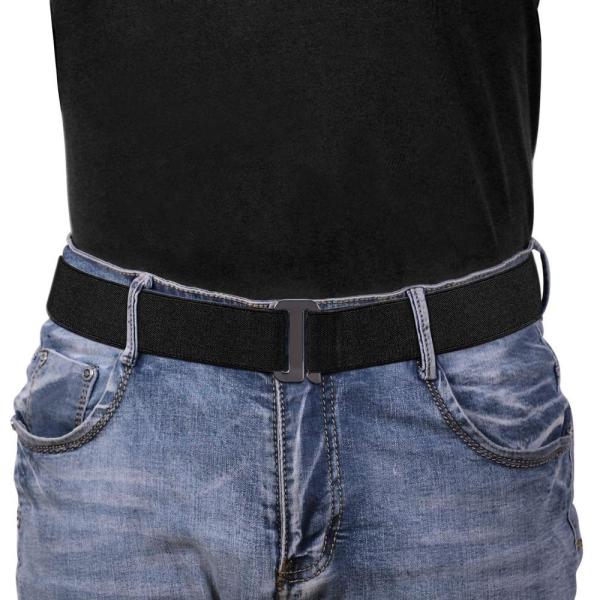 Flat Elasticated Belts Mens Invisible 115cm Black Zinc Alloy Buckle