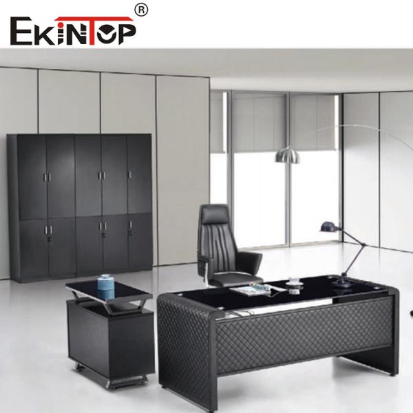 Black Modern I Shape Glass Desk With Smooth Surface Assembly Required